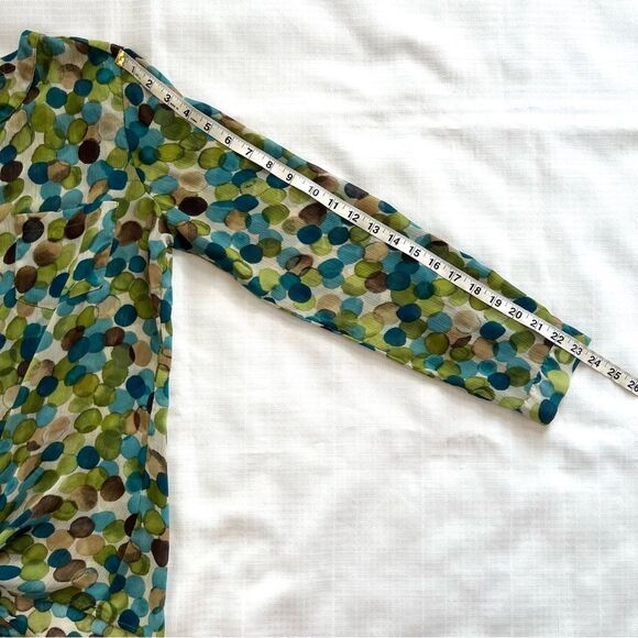 Zac & Rachel Button Tie Bottom Long Sleeve Blue Green Polka Dot Blouse SZ S - Picture 8 of 12